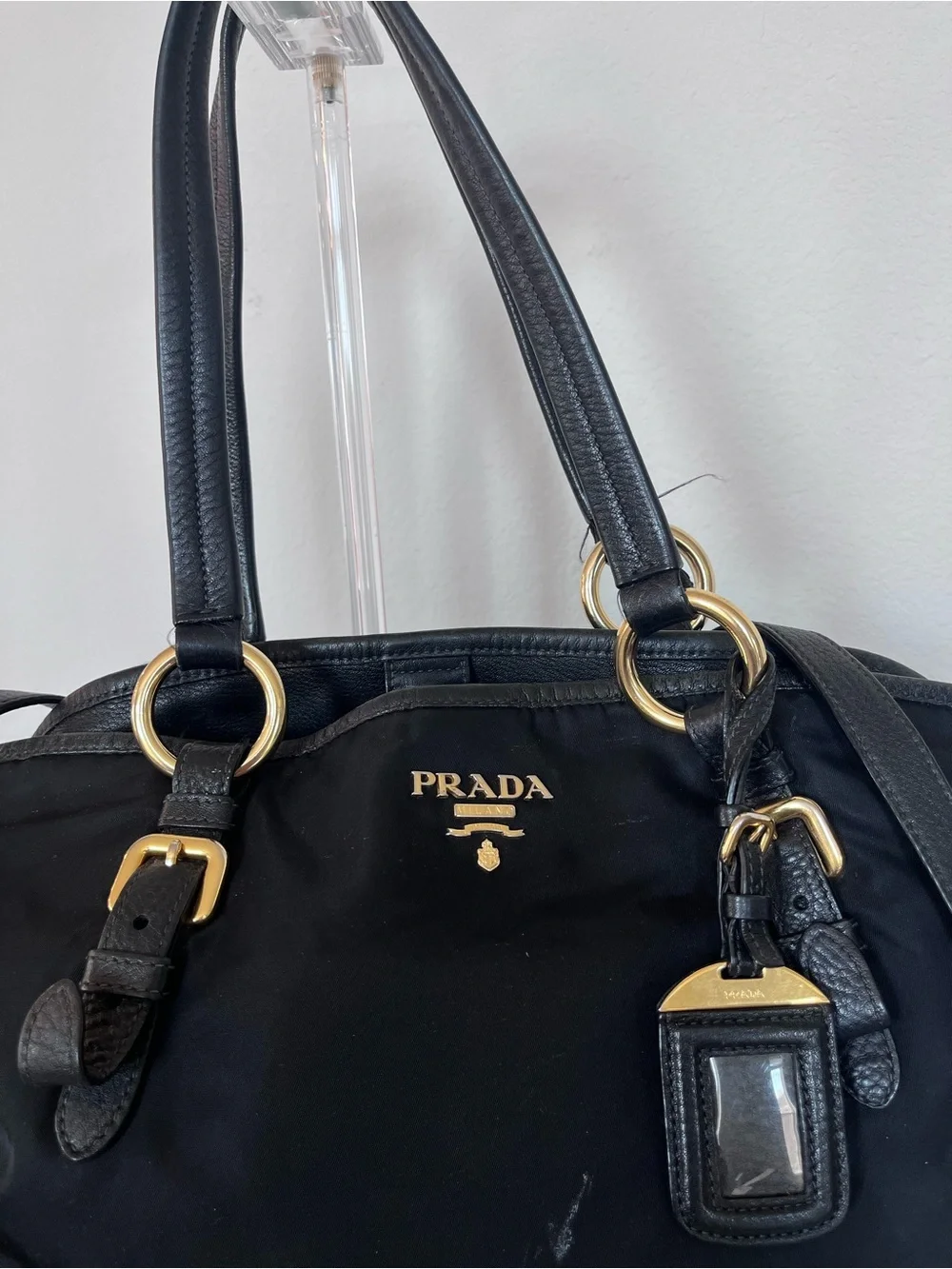 PRADA NYLON AND LEATHER TOTE.